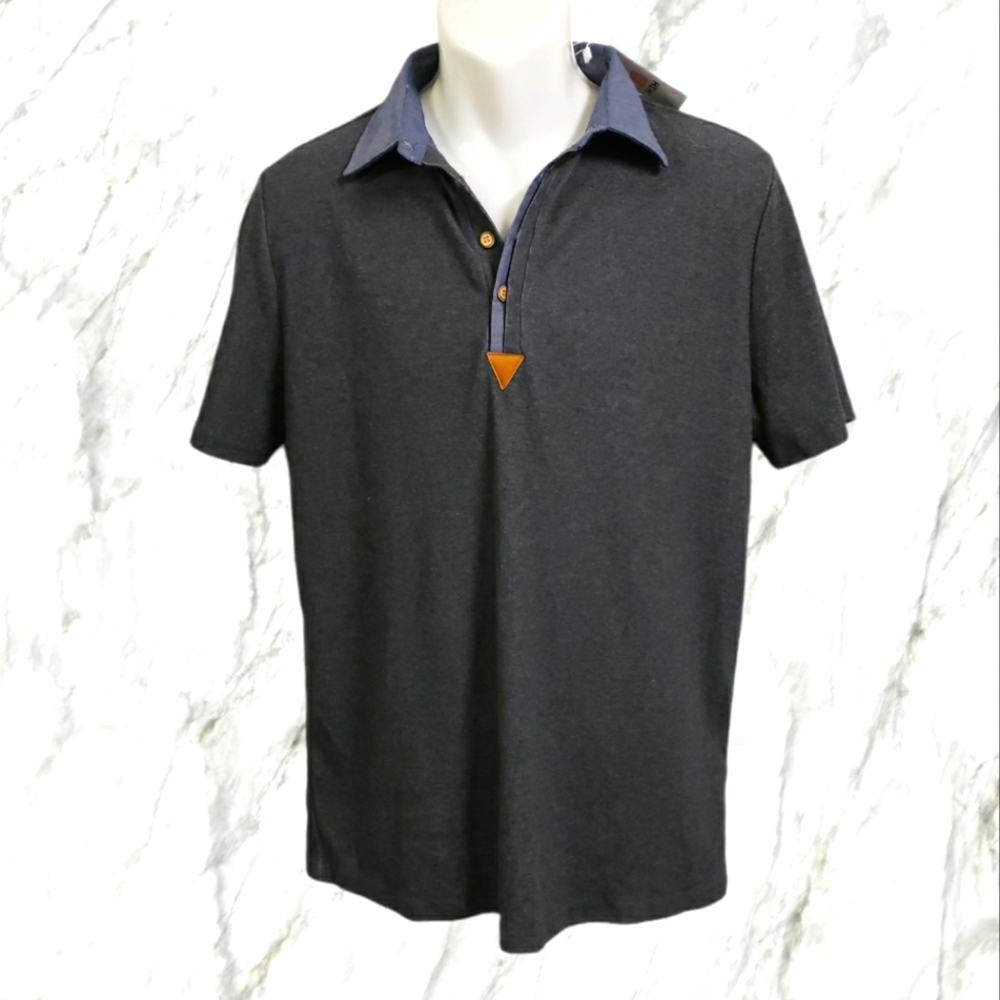H2H Mens Casual Slim Fit Polo T-Shirts size Large double collar placket